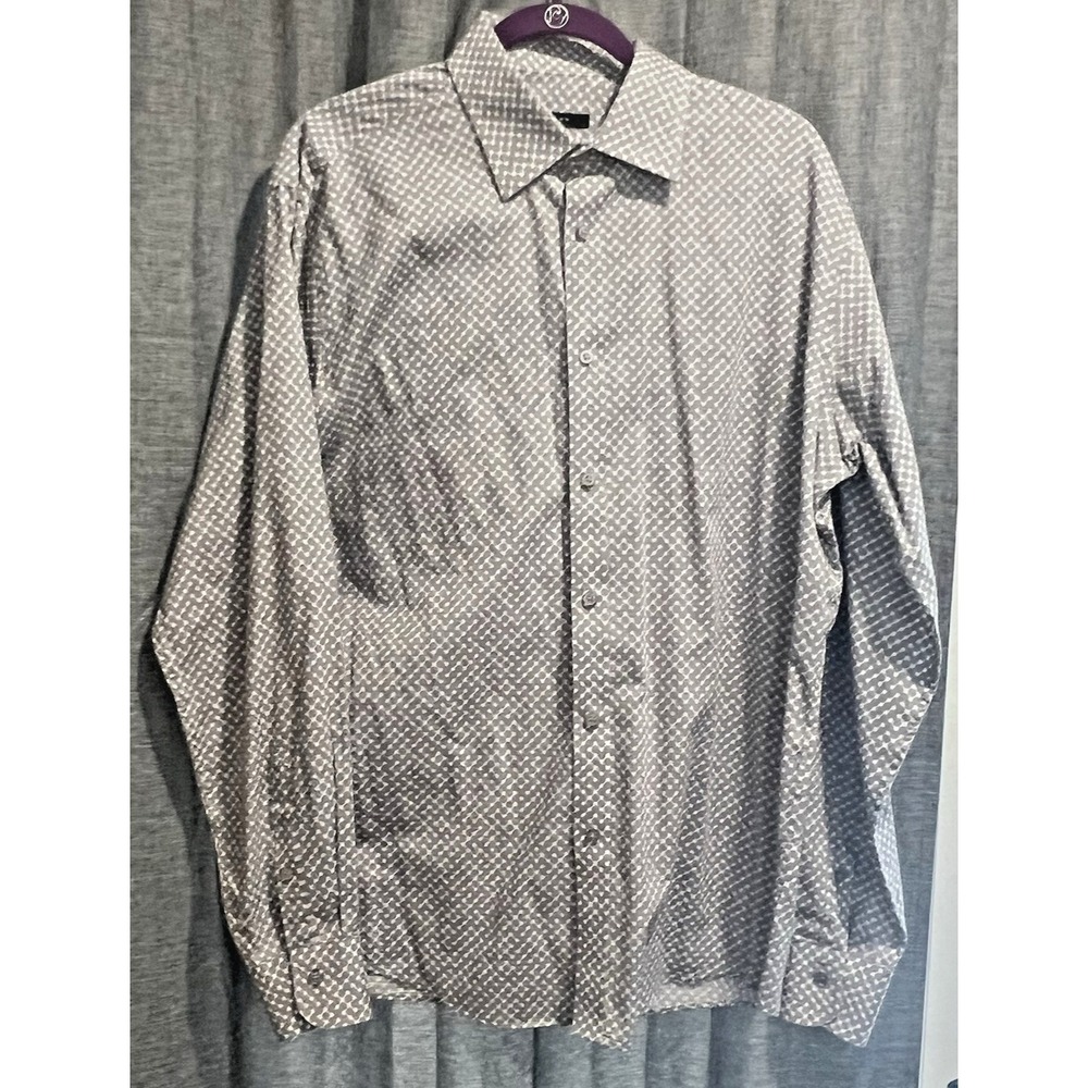 Sean John Mens Tailored Fit Button Up Dress Shirt Size 17 (36/37) Grey/White